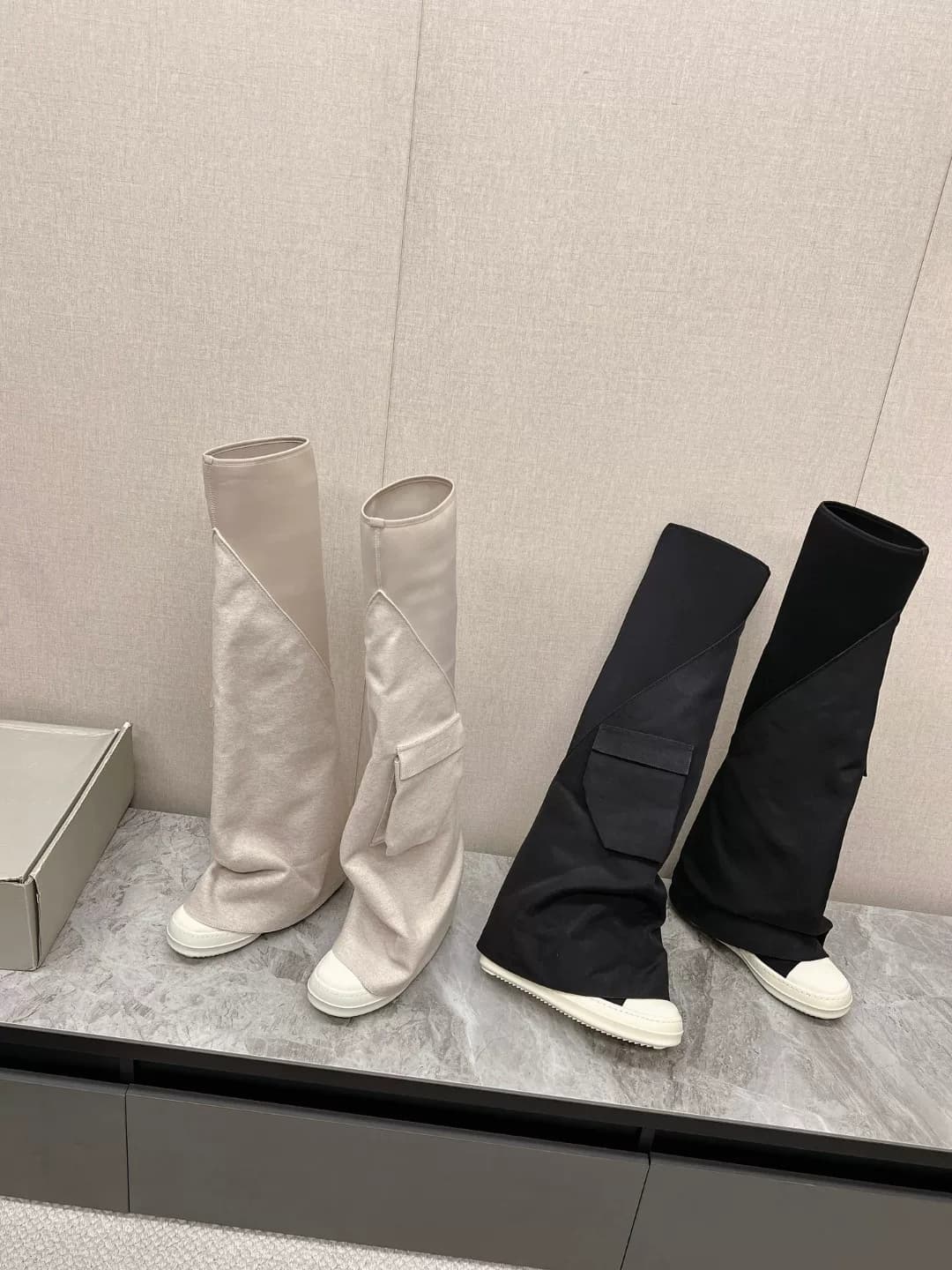 Ботинки Rick Owens с карманами, черно-белые, в наличии, дизайн двойных брюк на тонких ножках