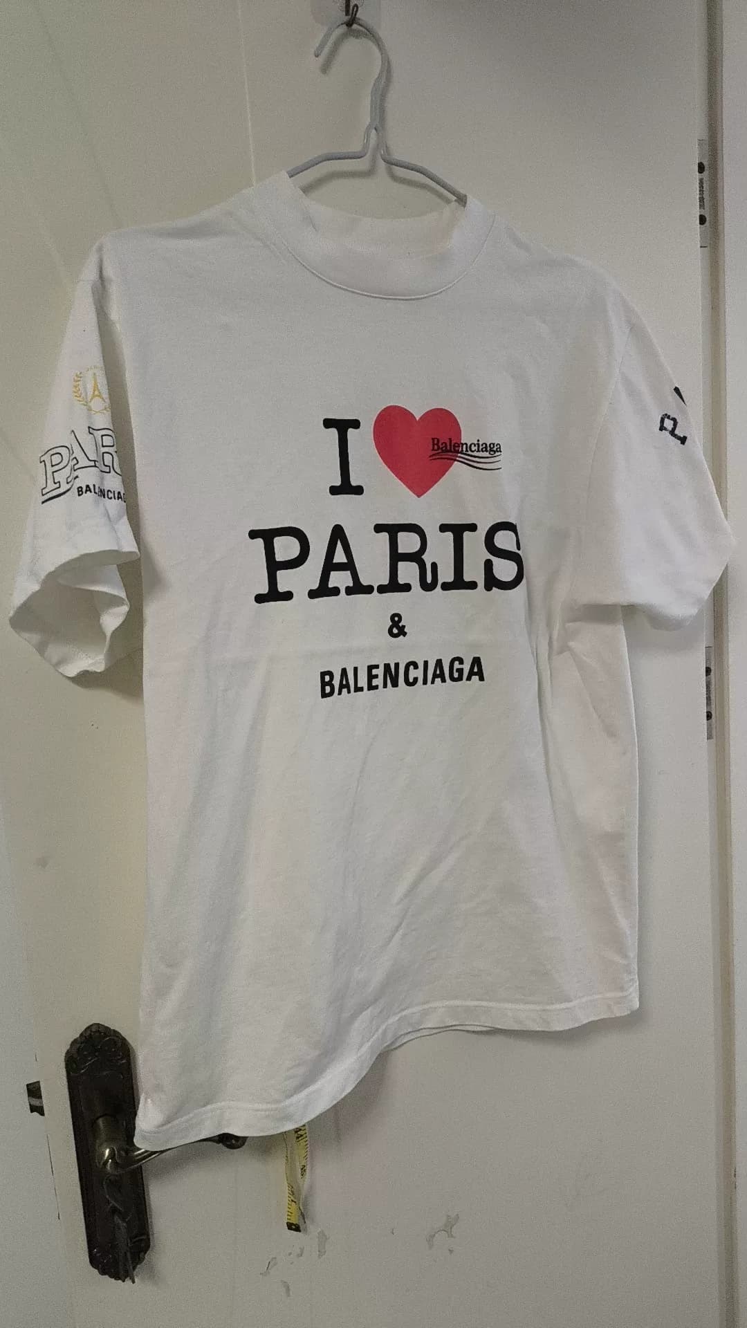 【Balenciaga Balenciaga I❤PARIS с коротким рукавом】Белый, чистый хлопок
