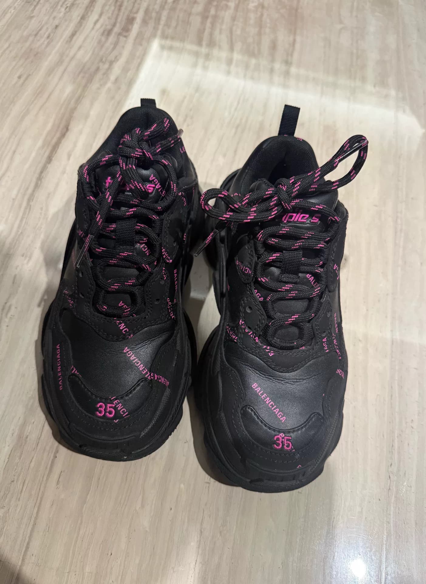 Туфли Balenciaga Triple S daddy, черно-розовые в тон, 35