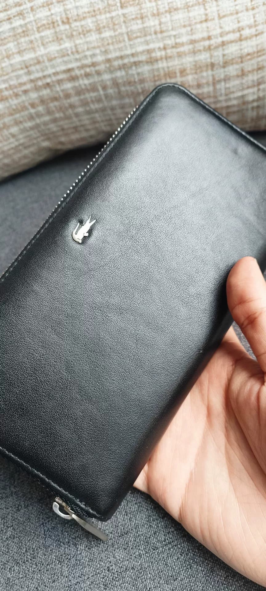 Длинный кошелек-клатч Lacoste на молнии из французской крокодиловой кожи