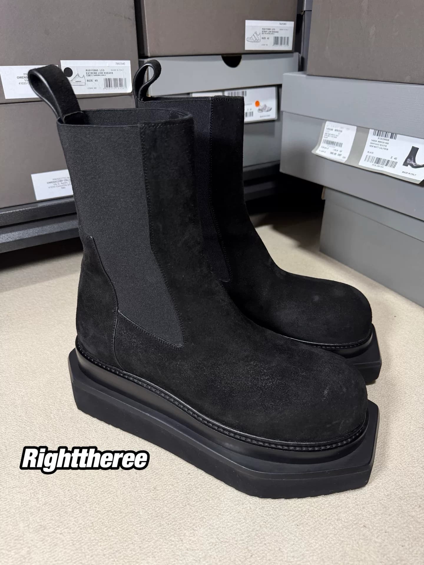 Ботинки "Челси" Rick Owens из замшевой телячьей кожи с рисунком "разрыв" на подошве-гробу