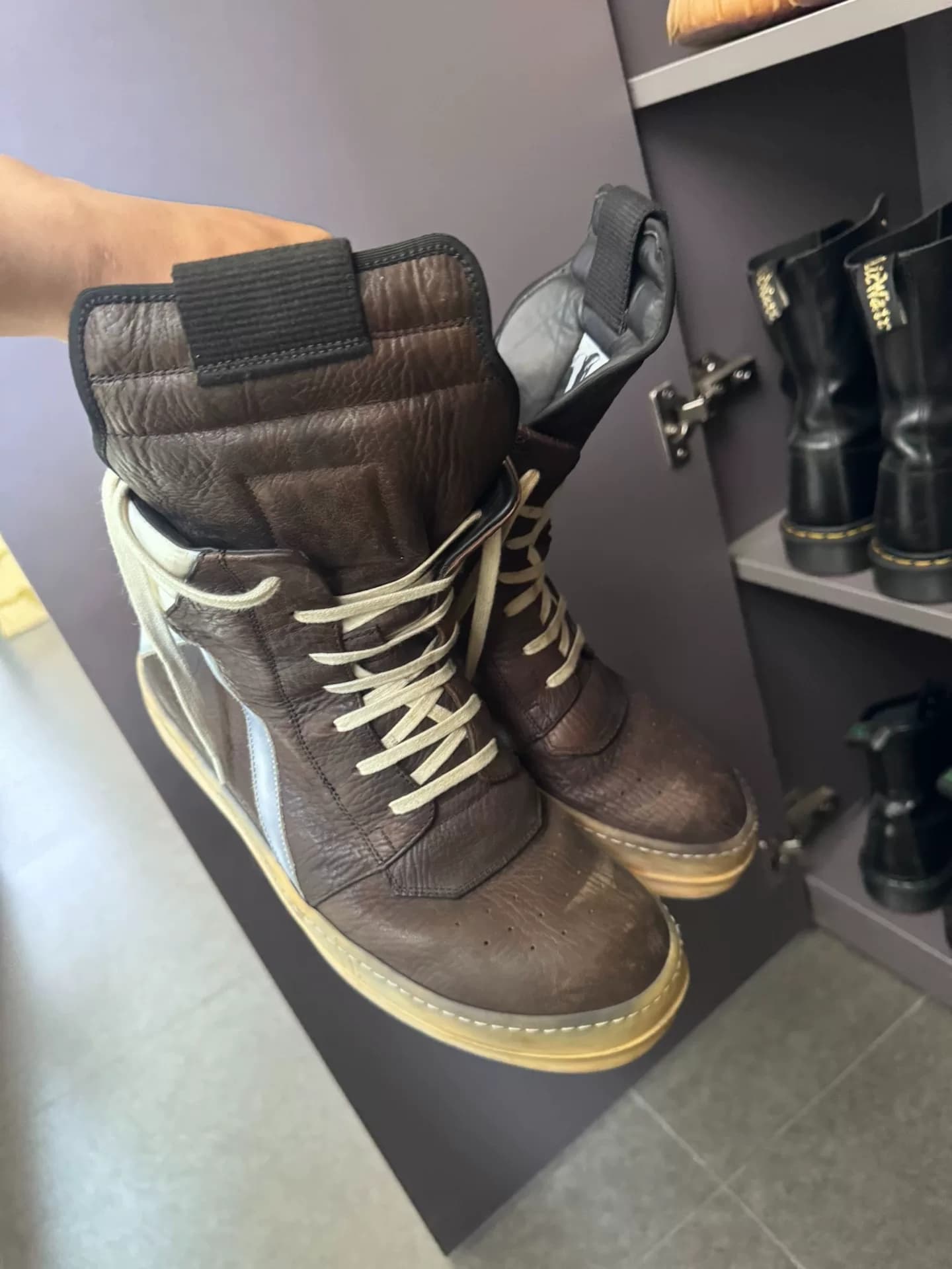 Туфли с высоким берцем в виде перевернутого треугольника от Rick owens, коричневая воловья кожа, классическая geoba