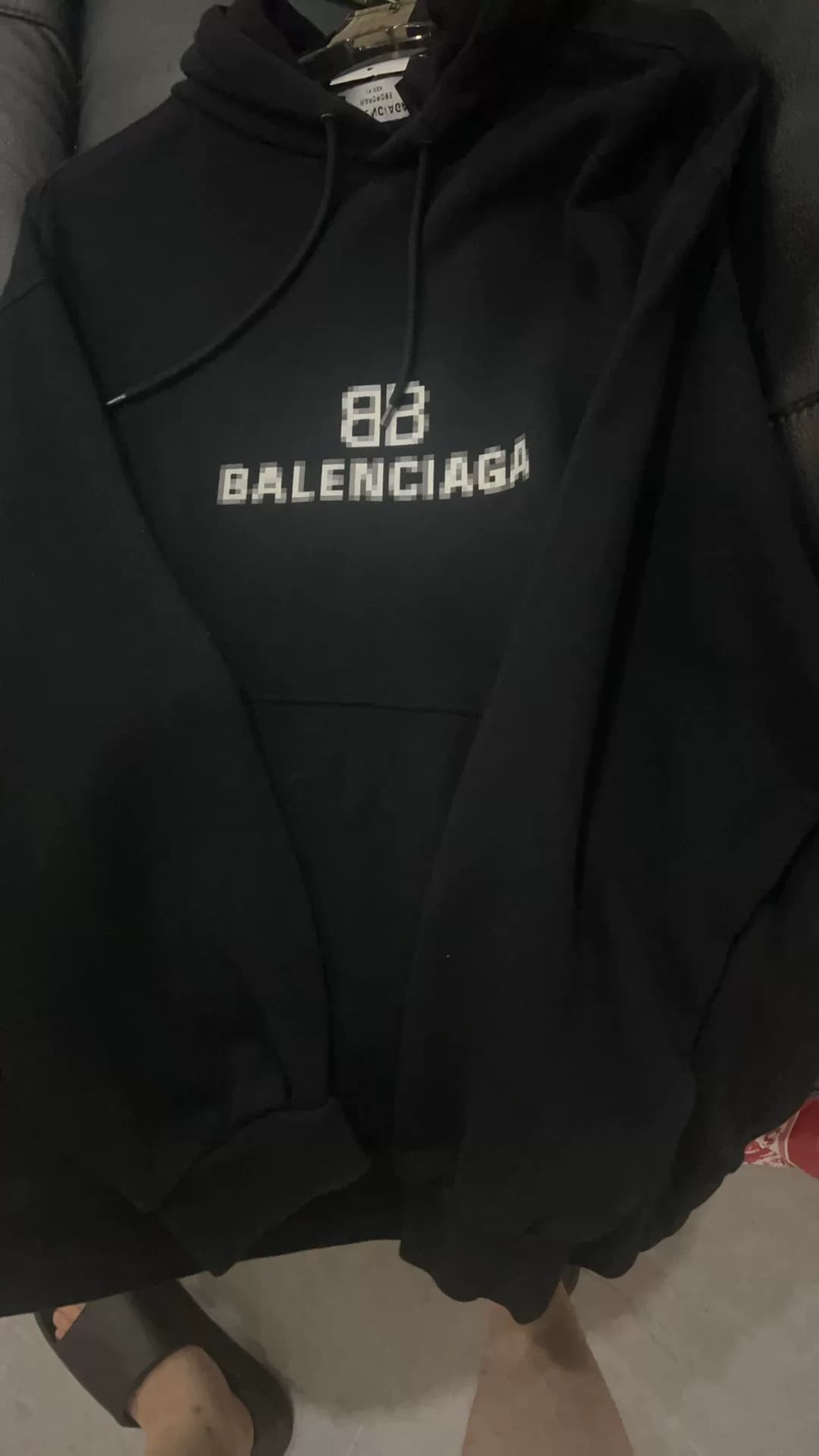 Мужской свитер Balenciaga, черный, размер XS, логотип с мозаикой, длинный рукав, с капюшоном, для взрослых