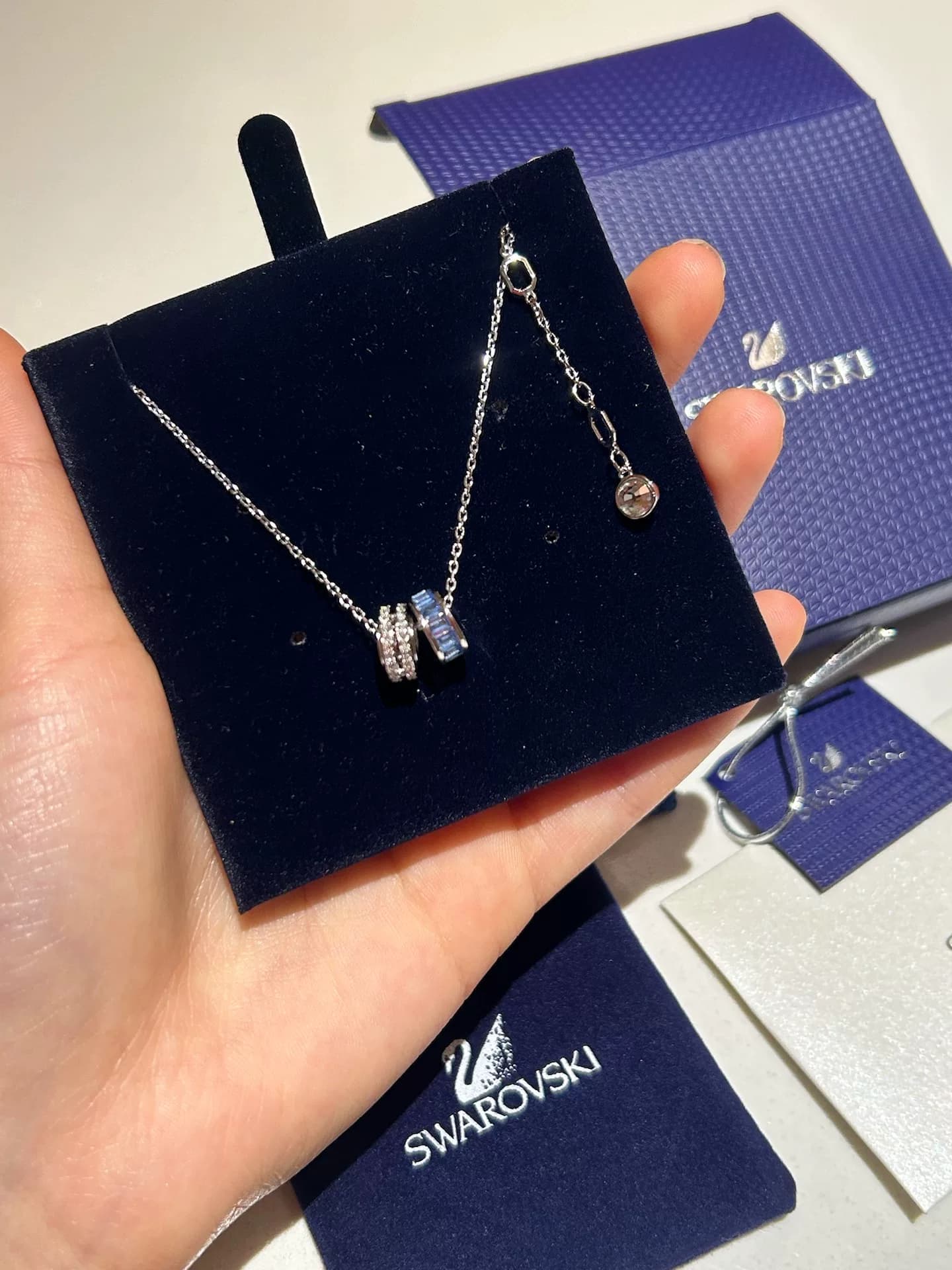 Swarovski Heart Secret Синее ожерелье с тремя кольцами, цепочка для ключицы, подвеска-кольцо Secret
