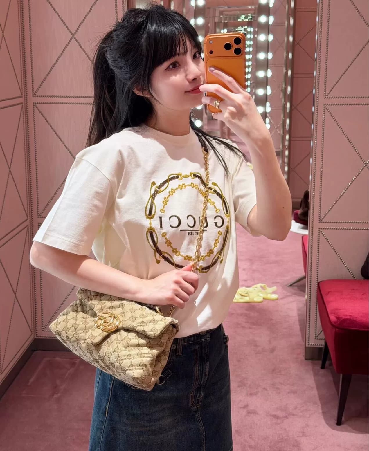 Gucci Gucci double G переплетающиеся поводья для пшеничных колосьев с вышитыми буквами на коротком рукаве