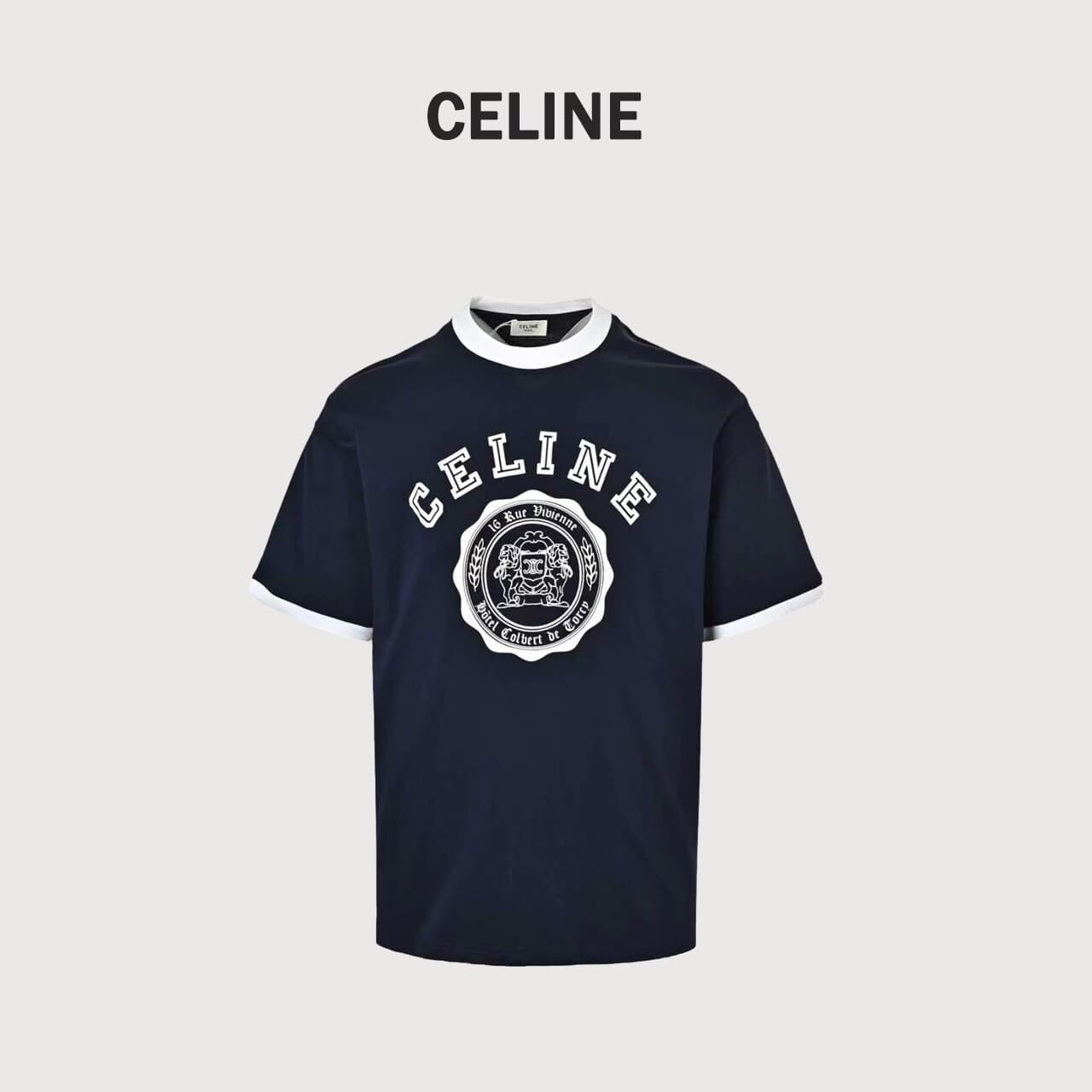 Короткий рукав в рубчик контрастного цвета с принтом логотипа Celine/26ss