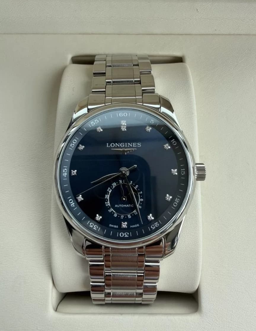 Мужские часы серии Qin Longines Master, доступные на официальном сайте, синие Longines Master Moon Phase Plate 98 Новые Qin Longines Master Moon Phas…
