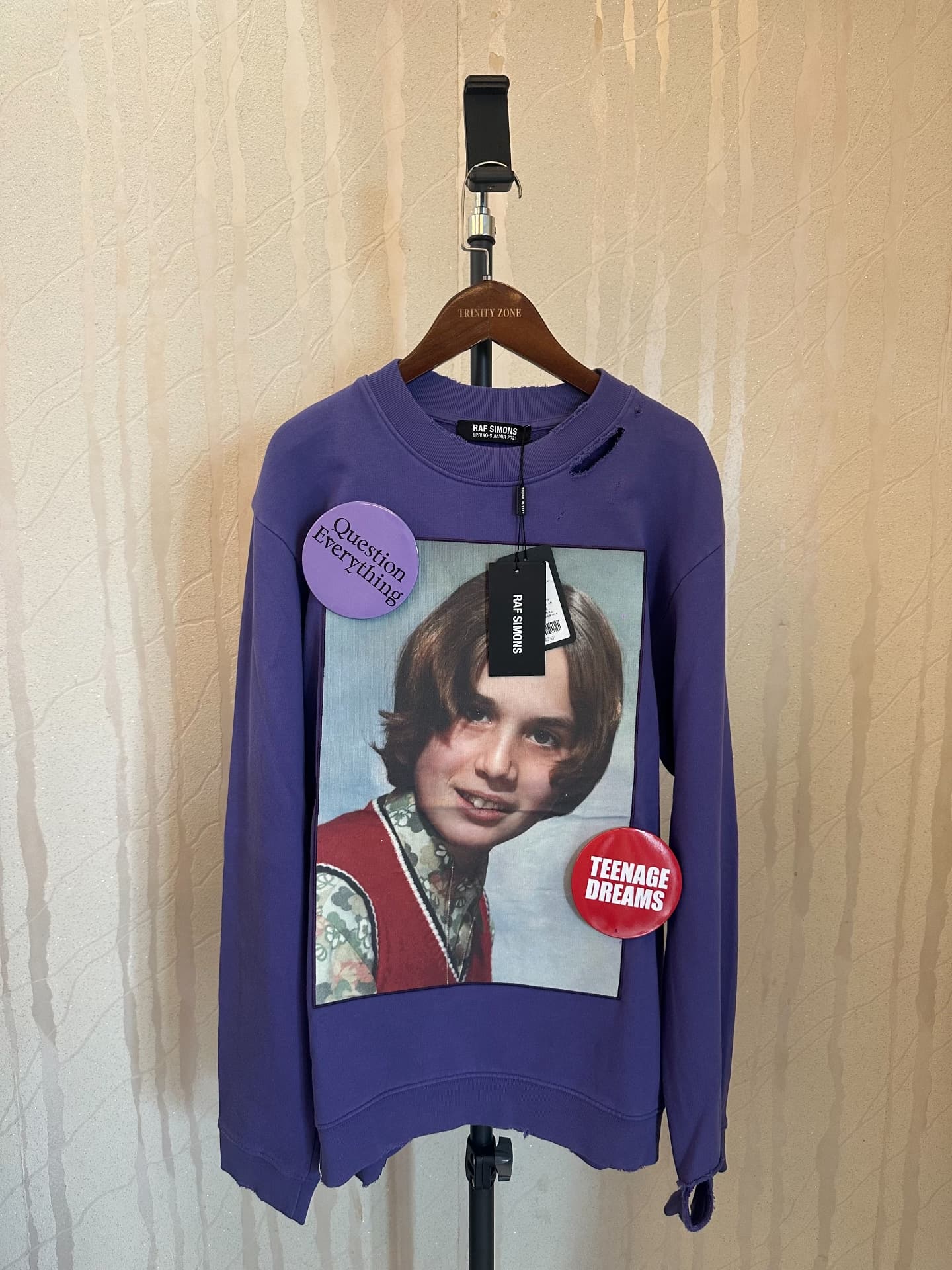 фиолетовый рваный свитер raf simons 21ss