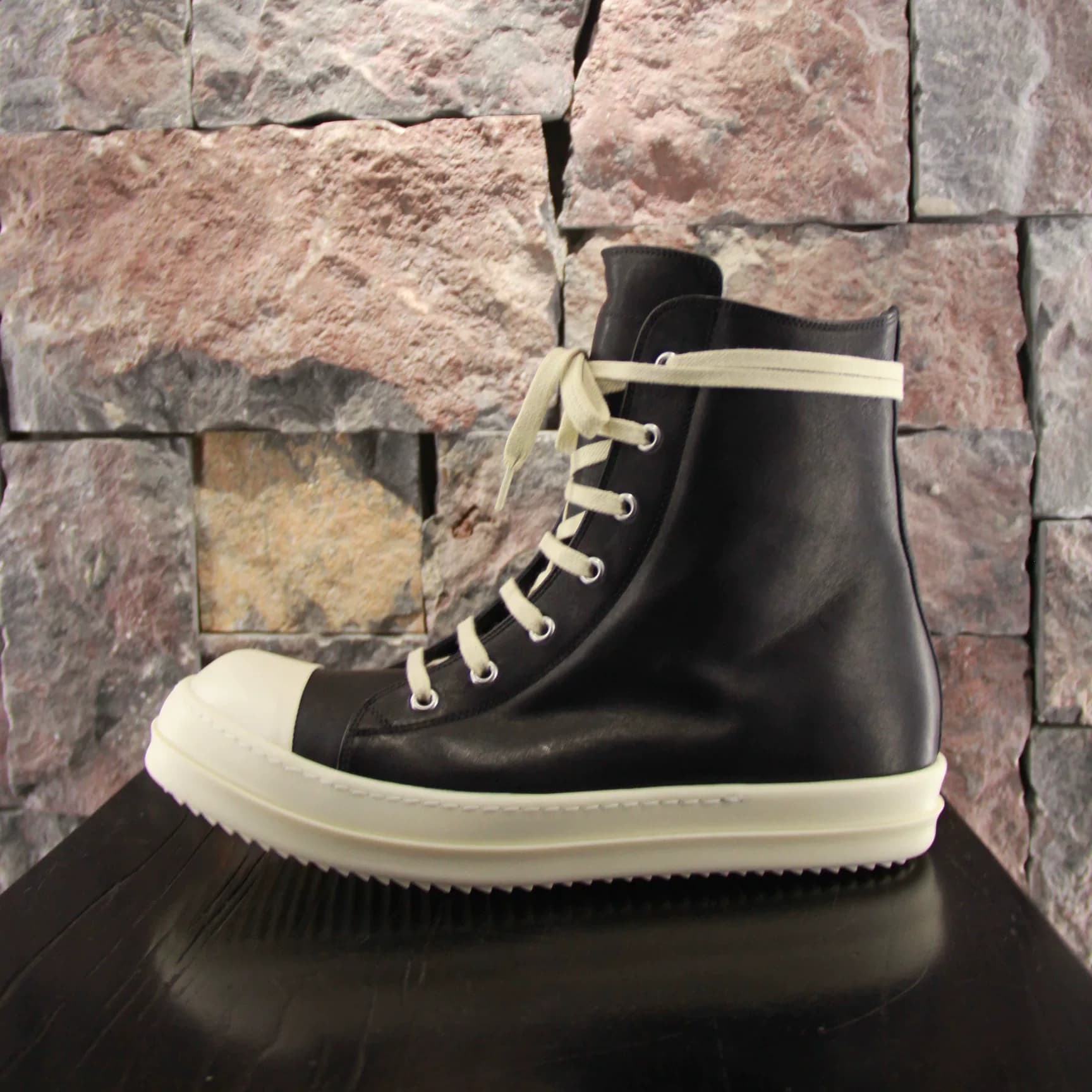 Черные конверсы RICK OWENS 25SS main line с высоким берцем, классическая телячья кожа