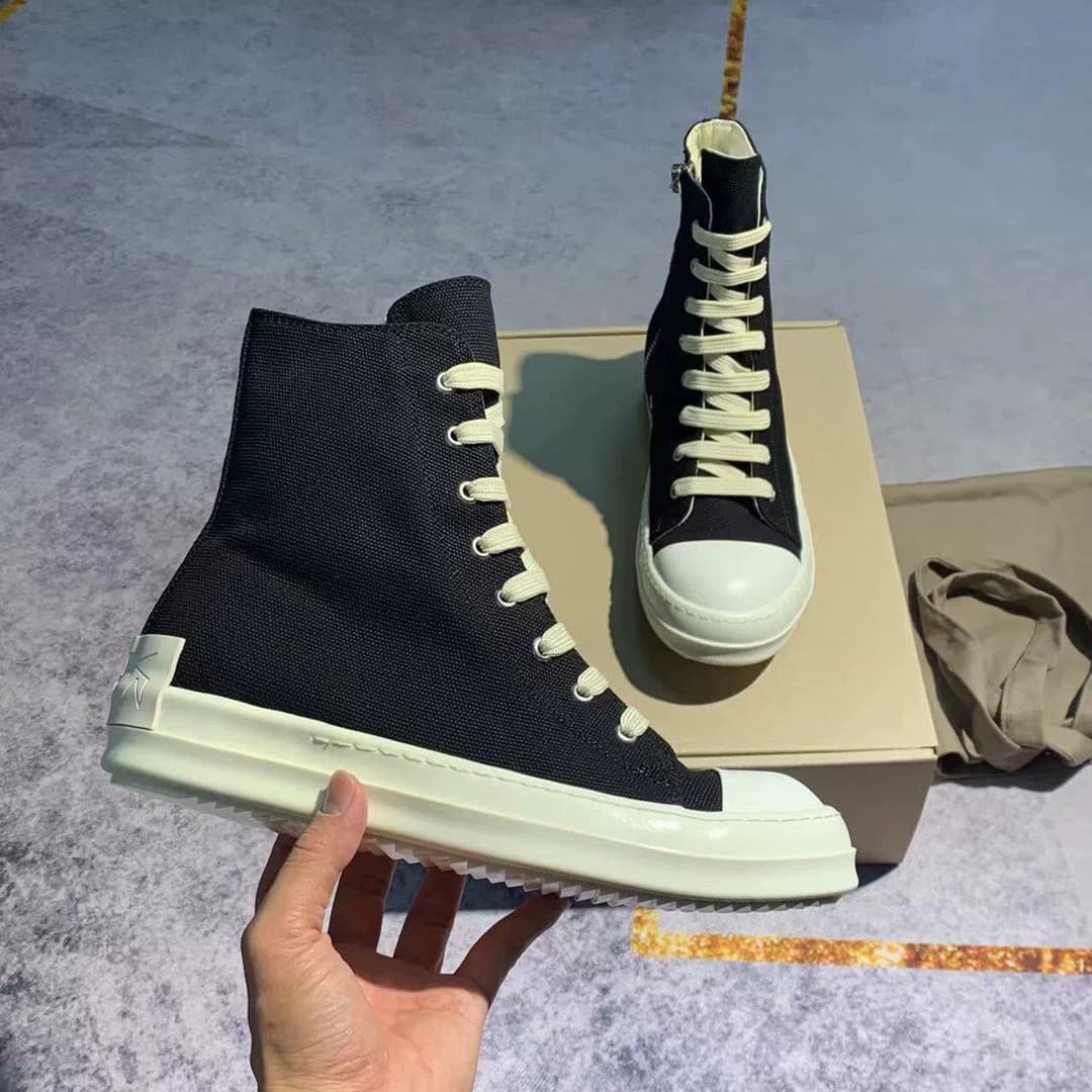 Мужские и женские модели с высоким верхом от Rick Owens RO с двухлинейной накладкой на холщовой поверхности для потолка