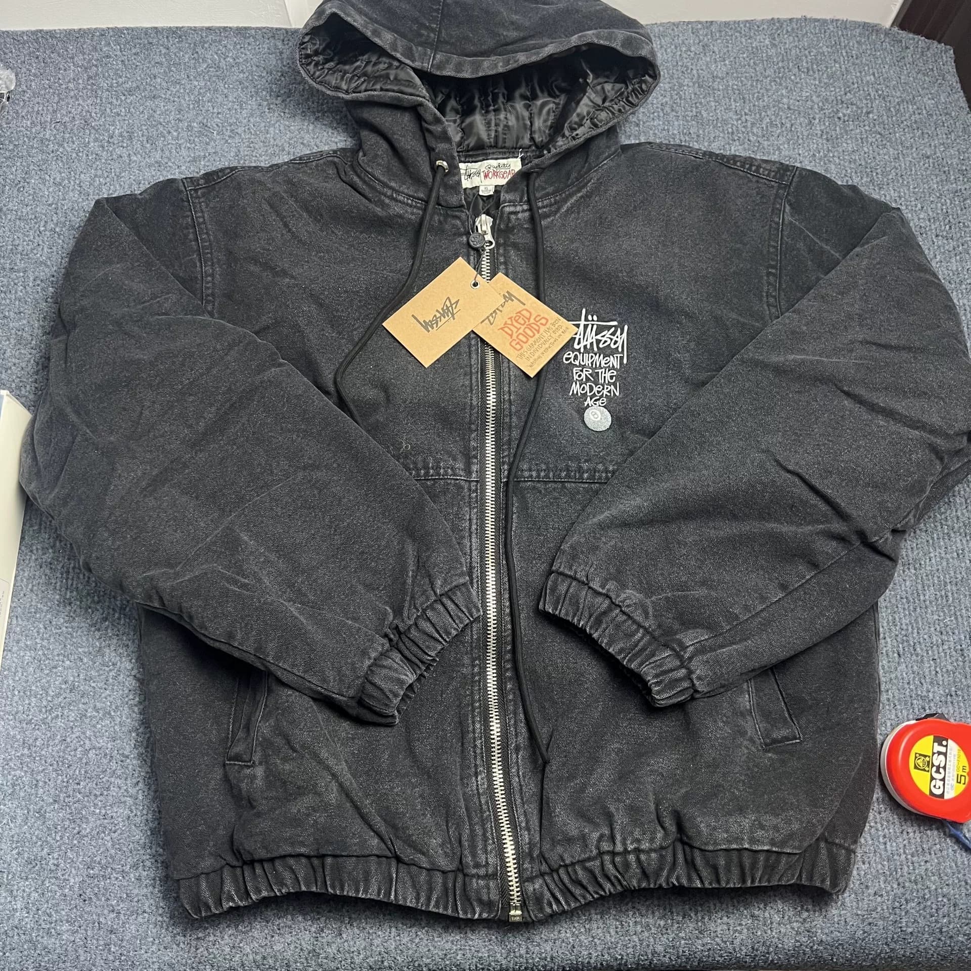 Stussy Stussy осень и зима новая выстиранная и поношенная черная куртка с вышитым логотипом 8 из хлопка на молнии