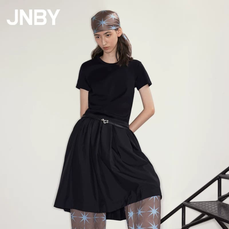 Платье для простолюдинов JNBY/Цзяннань, трикотажная футболка с короткими рукавами, простая и удобная футболка с круглым вырезом, нижняя юбка