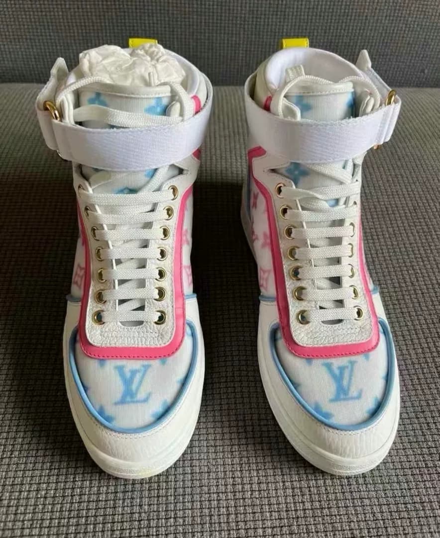 Спортивный костюм Lv Louis Vuitton Boombox с плоским низом и высоким верхом из кожи в стиле пэчворк для пресбиопии