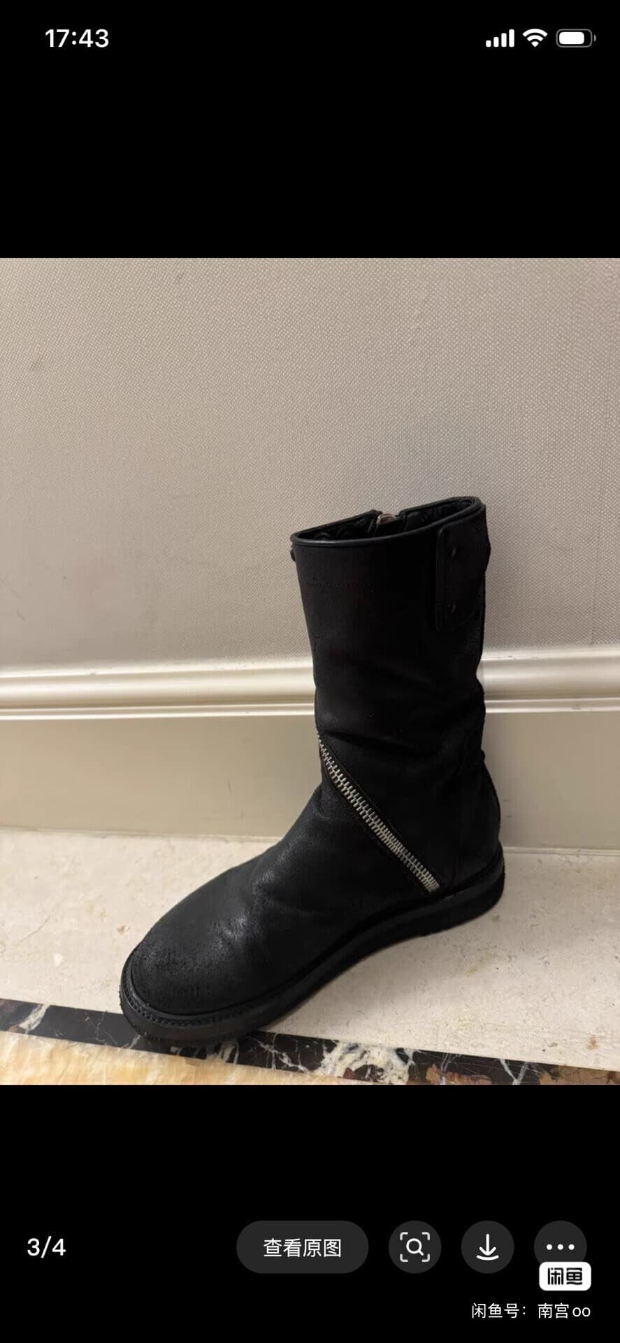 Черные классические ботинки Rick owens из матовой кожи с диагональной застежкой-молнией средней длины, основной линии, кожаные ботинки~3