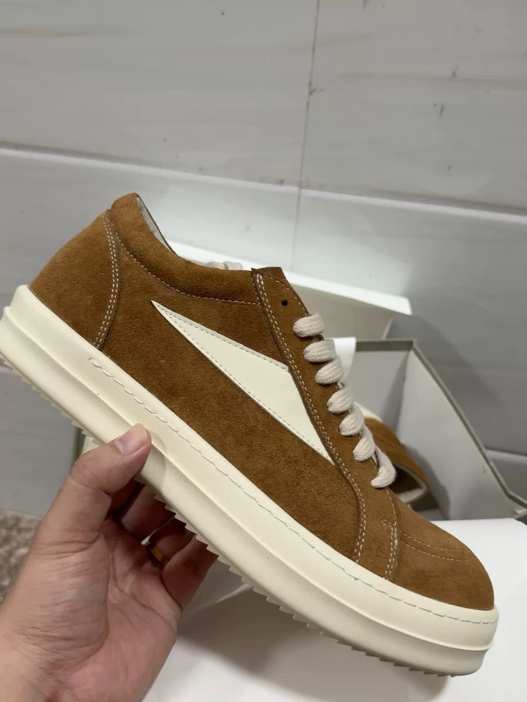 Топовая версия повседневных туфель из коричневой замши Rick Owens с низким берцем 46