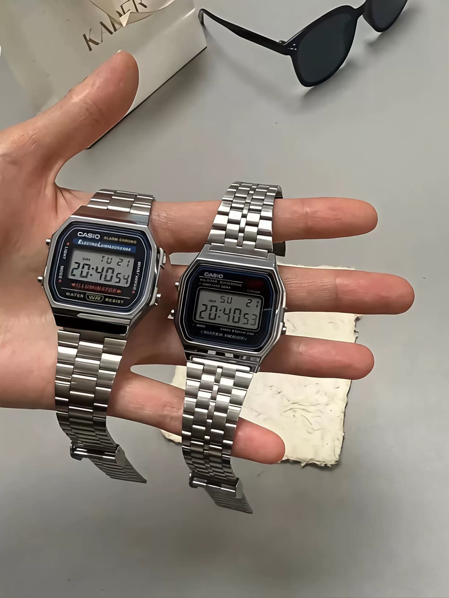Маленькие квадратные электронные часы Casio A159W, серебристый металлический ремешок, основа