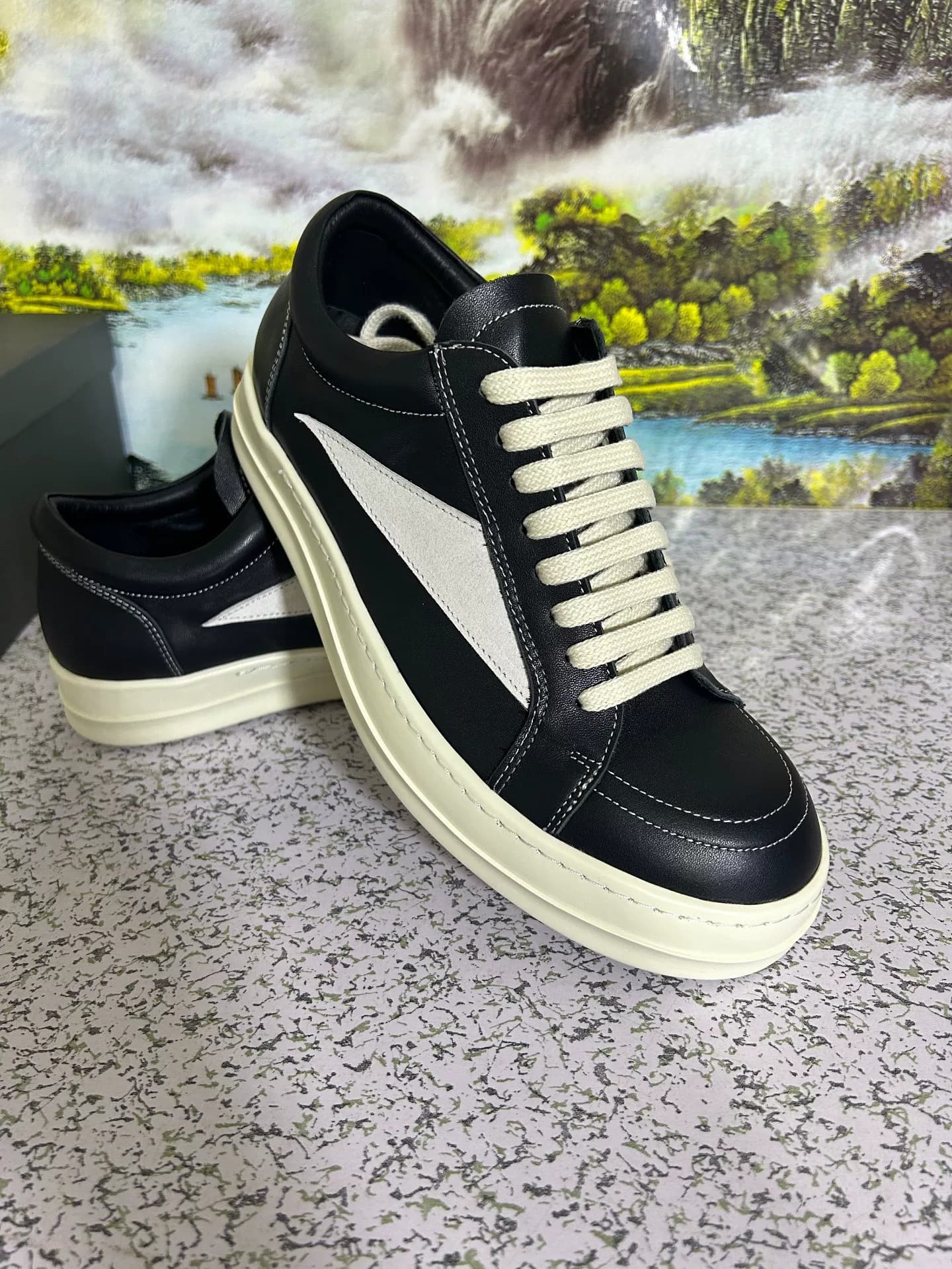 Мужские кроссовки с низким берцем из телячьей кожи RICK OWENS/RO