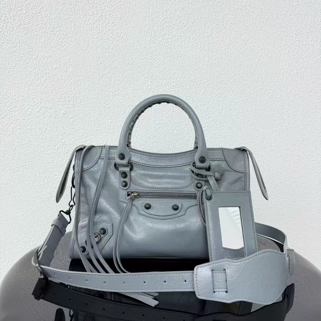 Маленькая мотоциклетная сумка Balenciaga Le City сине-серая
