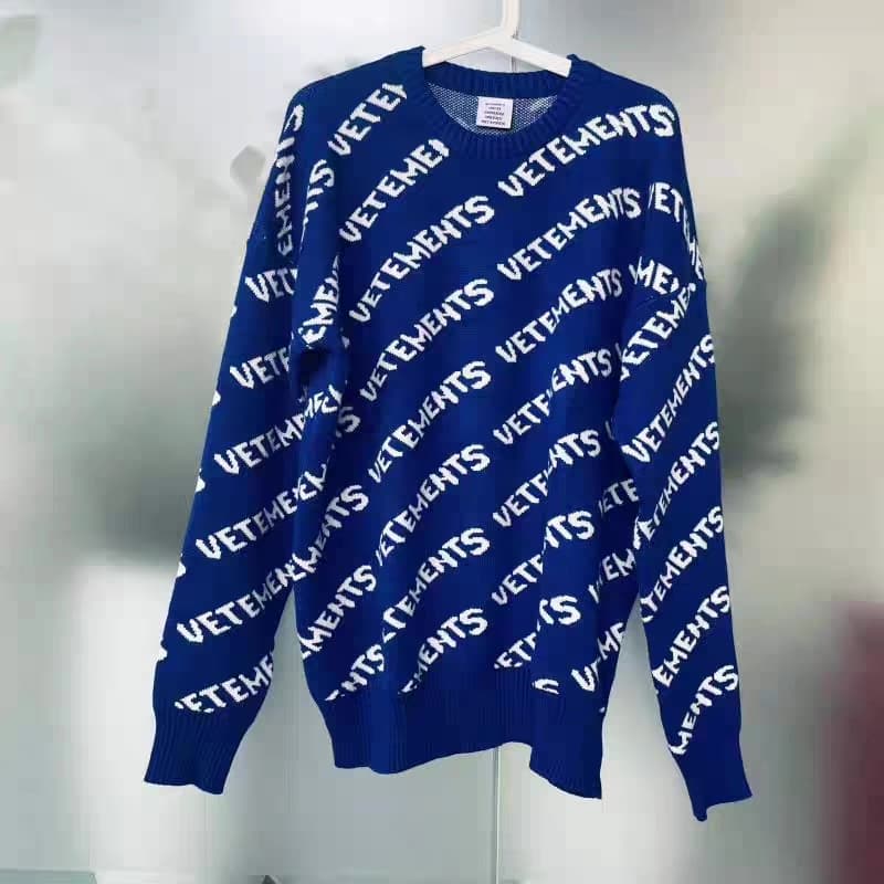 Синий свитер VETEMENTS Witt Meng Klein, свободный мужской свитер VTM