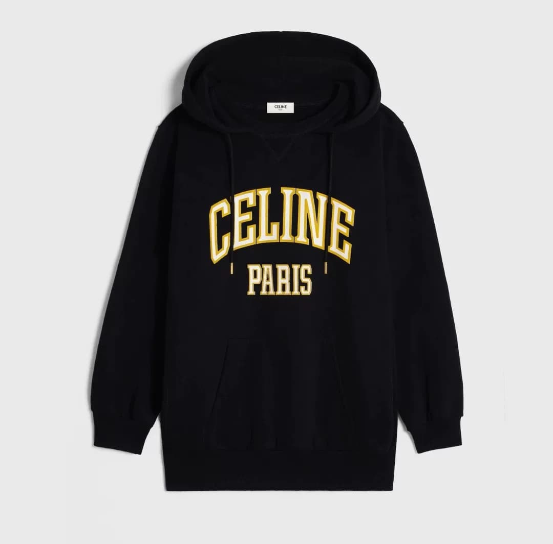 CELINE Черный свитер с капюшоном с большим логотипом Celine