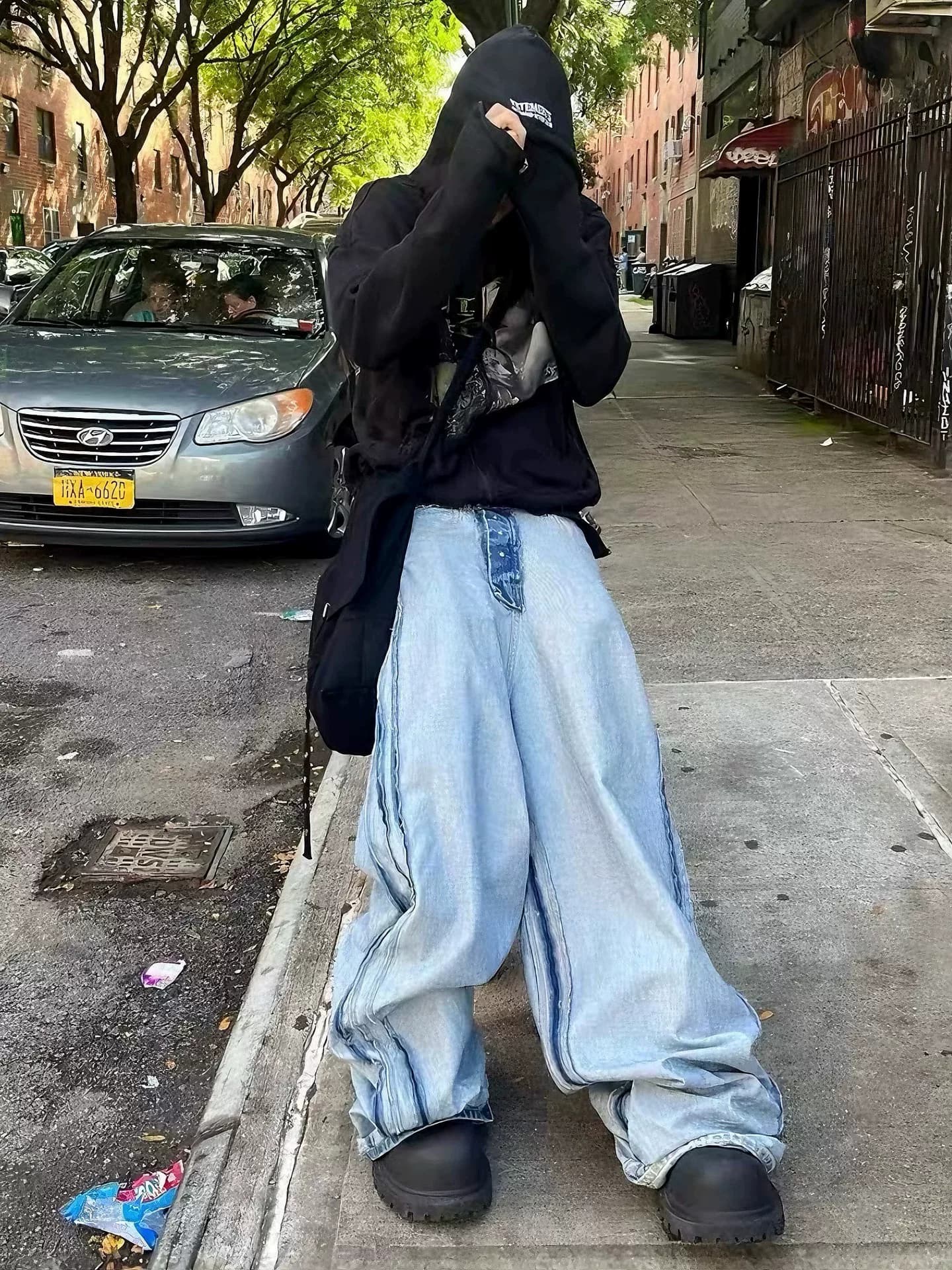 Двусторонняя синяя стиранная модель top vetements 23fw VTM show